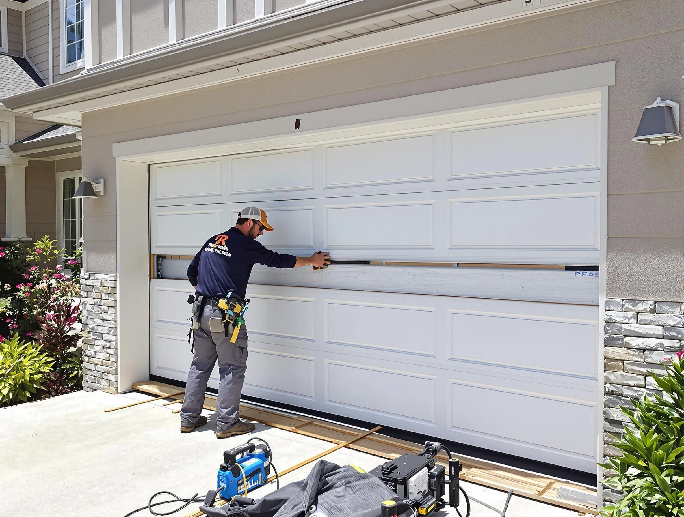 Brighton Garage Door Repair team performing complete garage door replacement at Brighton residence