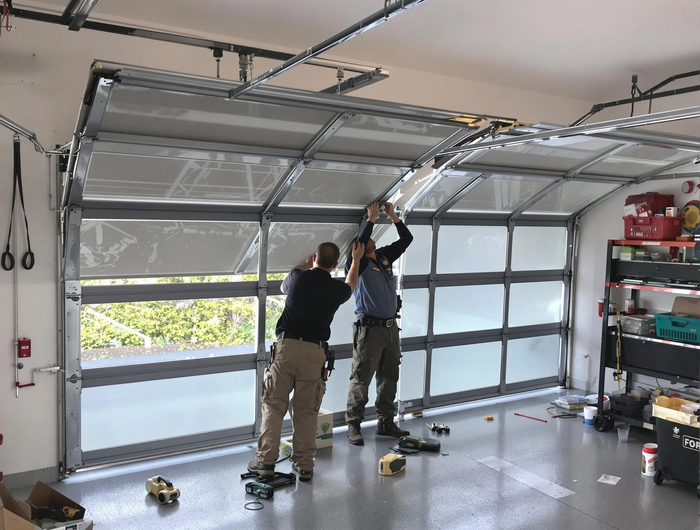Brighton Garage Door Repair expert performing precise panel replacement on Brighton garage door