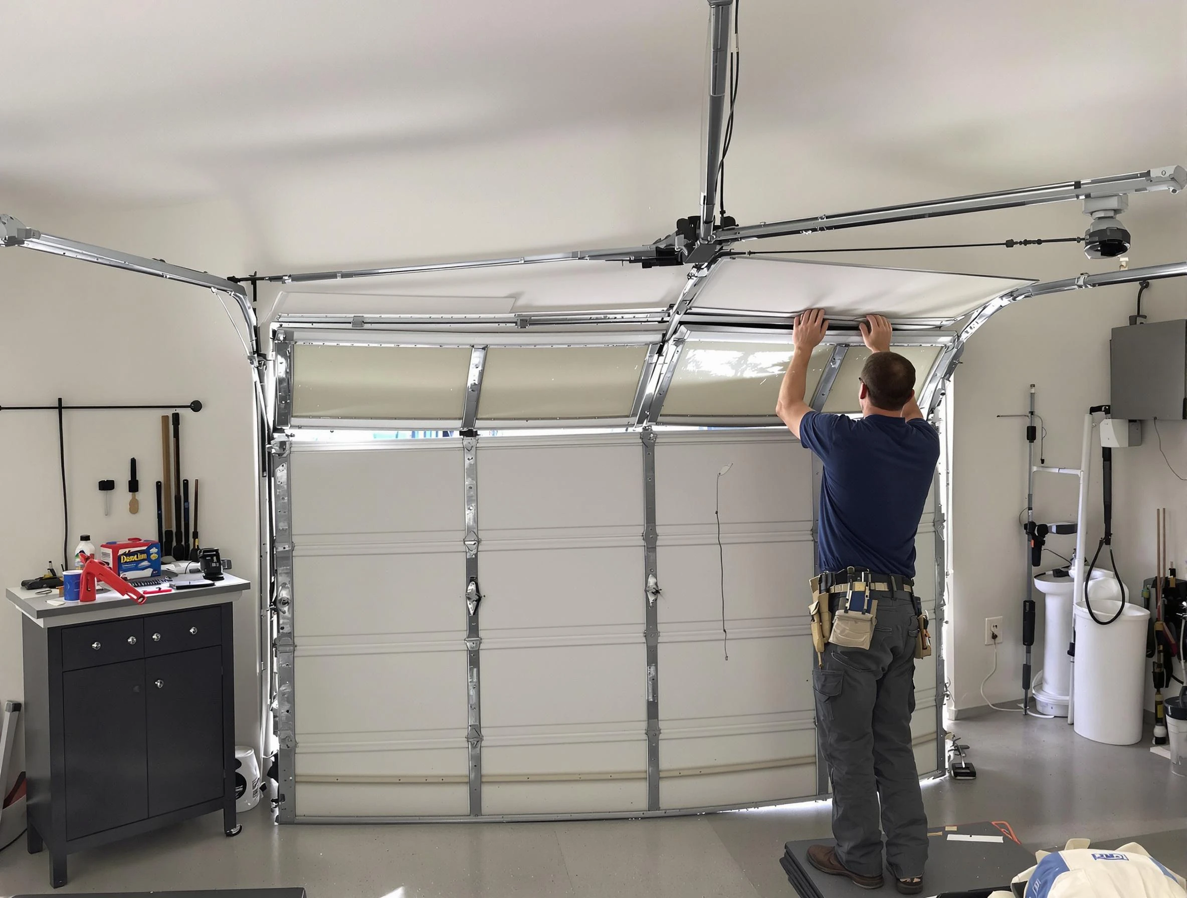 Brighton Garage Door Repair specialist performing precise section replacement on Brighton garage door