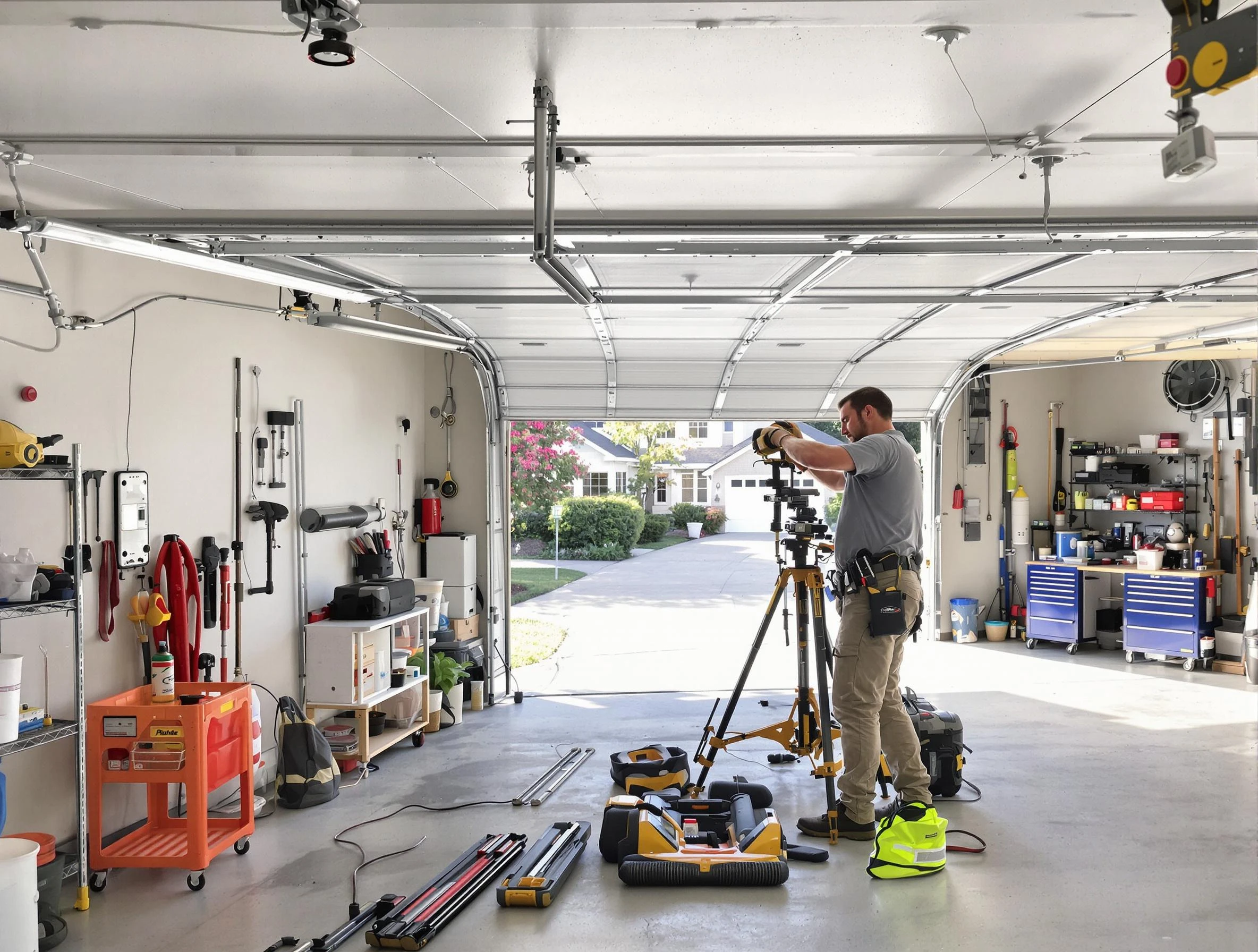 Brighton Garage Door Repair specialist performing laser-guided track alignment in Brighton